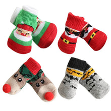 Dog Cat Socks 4 PCS Non-Slip Christmas Shoes Festival Themed Woven Paw Protector Knitting Pet Supplies for Floor Indoor WWO66