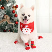 Dog Cat Socks 4 PCS Non-Slip Christmas Shoes Festival Themed Woven Paw Protector Knitting Pet Supplies for Floor Indoor WWO66