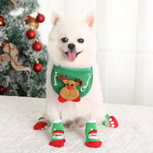 Dog Cat Socks 4 PCS Non-Slip Christmas Shoes Festival Themed Woven Paw Protector Knitting Pet Supplies for Floor Indoor WWO66