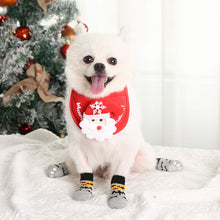 Dog Cat Socks 4 PCS Non-Slip Christmas Shoes Festival Themed Woven Paw Protector Knitting Pet Supplies for Floor Indoor WWO66