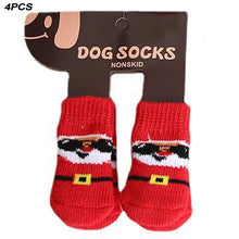 Dog Cat Socks 4 PCS Non-Slip Christmas Shoes Festival Themed Woven Paw Protector Knitting Pet Supplies for Floor Indoor WWO66