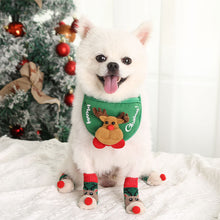 Dog Cat Socks 4 PCS Non-Slip Christmas Shoes Festival Themed Woven Paw Protector Knitting Pet Supplies for Floor Indoor WWO66