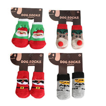 Dog Cat Socks 4 PCS Non-Slip Christmas Shoes Festival Themed Woven Paw Protector Knitting Pet Supplies for Floor Indoor WWO66