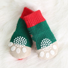 Dog Cat Socks 4 PCS Non-Slip Christmas Shoes Festival Themed Woven Paw Protector Knitting Pet Supplies for Floor Indoor WWO66