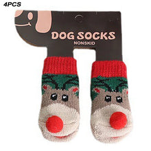 Dog Cat Socks 4 PCS Non-Slip Christmas Shoes Festival Themed Woven Paw Protector Knitting Pet Supplies for Floor Indoor WWO66