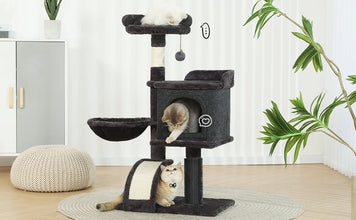 HOOPET 36.6 Inch Tree Cat Climbing Frame Multi-Level Cat Litter Stable Non-Shaking Cat Tower with Sisal Scratching Post Hammock