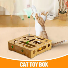 Cat Puzzle Toy Cat Toys Puzzle Wood Box with Feather and Balls Indoor Sports Entertainment Hunting Cat Toys for Indoor Cats