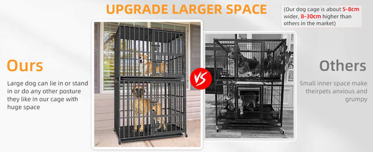 Oversized Stackable Dog Crate Heavy Duty Double Layer Dog Kennel Cage for Medium Large Dogs with Removable Tray Lockable Wheels