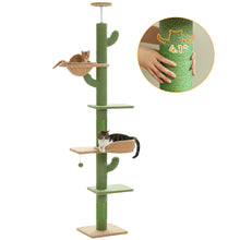 Adjustable Height Cactus Cat Tree for Indoor Cats Floor to Ceiling Cat Tower with Scratching Post Cozy Hammock Dangling Balls