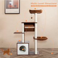 Modern Cat Tree for Indoor Cats Wooden Cat Tower with Sisal Covered Scratching Posts Cozy Condo Hammock Swing Tunnel Cat Toys