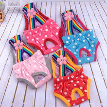 Pet Dog Diaper Sanitary Pantie Reusable Puppy Sanitary Pans Polka-Dot Rainbow Dog Underwear Diaper for Female Dogs Heat Period