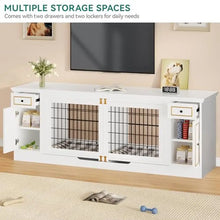 Double Dog Kennel Furniture Table with Storage 2 Small/Medium Dogs Wooden Dog House TV Stand White XL Storage Space Room Divider