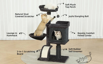 HOOPET 36.6 Inch Tree Cat Climbing Frame Multi-Level Cat Litter Stable Non-Shaking Cat Tower with Sisal Scratching Post Hammock
