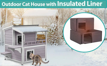 Insulated Outdoor Cat House, Weatherproof Cats Shelter for Winter with Foam Heated Liner, Outside 2 Story Pet House, Kitten Cage