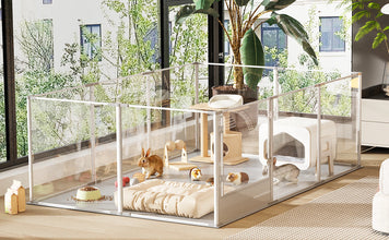 Ex-large Whelping Playpen Clear Acrylic Dog Playpen Exercise Fence with Waterproof Fertility Pad for Pets
