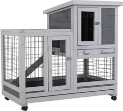 Rabbit Hutch Indoor and Outdoor Rabbit Cage 37 Inch Wide Wooden Hutch House Guinea Pig Cage with Wheels Rolling Larg