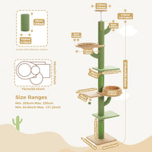 Adjustable Height Cactus Cat Tree for Indoor Cats Floor to Ceiling Cat Tower with Scratching Post Cozy Hammock Dangling Balls