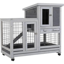 Rabbit Hutch Indoor and Outdoor Rabbit Cage 37 Inch Wide Wooden Hutch House Guinea Pig Cage with Wheels Rolling Larg
