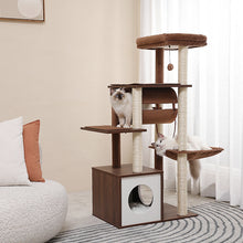 Modern Cat Tree for Indoor Cats Wooden Cat Tower with Sisal Covered Scratching Posts Cozy Condo Hammock Swing Tunnel Cat Toys