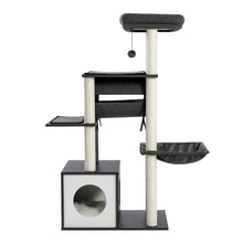 Modern Cat Tree for Indoor Cats Wooden Cat Tower with Sisal Covered Scratching Posts Cozy Condo Hammock Swing Tunnel Cat Toys