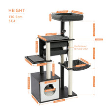 Modern Cat Tree for Indoor Cats Wooden Cat Tower with Sisal Covered Scratching Posts Cozy Condo Hammock Swing Tunnel Cat Toys