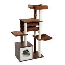 Modern Cat Tree for Indoor Cats Wooden Cat Tower with Sisal Covered Scratching Posts Cozy Condo Hammock Swing Tunnel Cat Toys