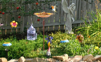 Glass Bird Bath Garden Outdoor Birdbath Birdfeeder with Metal Stake Bird Feeder Bird Bath Bowl for Garden Yard Lawn Decor
