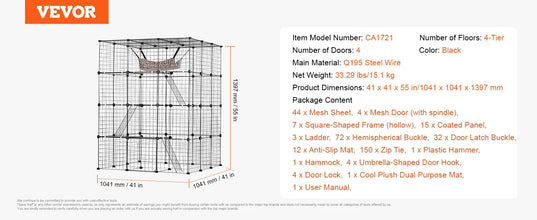 VEVOR Large Cat Cage Detachable Metal Wire Cat Enclosure with Front Doors Hammock Ramp ladders Crate Exercise Place for Cat