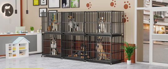 Oversized Stackable Dog Crate Heavy Duty Double Layer Dog Kennel Cage for Medium Large Dogs with Removable Tray Lockable Wheels