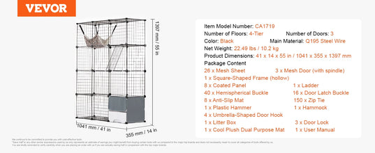 VEVOR Large Cat Cage Detachable Metal Wire Cat Enclosure with Front Doors Hammock Ramp ladders Crate Exercise Place for Cat