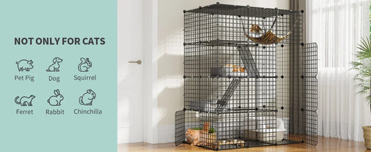 4-Tier Indoor Cat Enclosure with Hammock - Large Metal Wire Playpen Kennel for 1-3 Cats