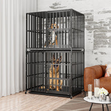 Oversized Stackable Dog Crate Heavy Duty Double Layer Dog Kennel Cage for Medium Large Dogs with Removable Tray Lockable Wheels