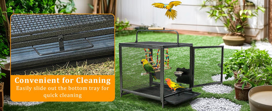 Heavy Duty Wrought Iron Bird Cage Travel Carrier Cage with Handle Wooden Perch for Parrots Canaries Budgies Lovebirds Cockatiels