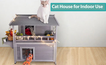 Insulated Outdoor Cat House, Weatherproof Cats Shelter for Winter with Foam Heated Liner, Outside 2 Story Pet House, Kitten Cage