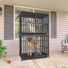 Oversized Stackable Dog Crate Heavy Duty Double Layer Dog Kennel Cage for Medium Large Dogs with Removable Tray Lockable Wheels