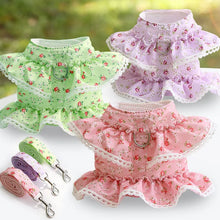 Dog Cat Harness Leash Set Adjustable Lace Floral Printed Pet Harness Vest Cute Dog Dress Pubby Mesh Harness Cat Walking Lead