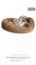Washable Dog Bed Cozy Round Bagel Design Calming Plush Bolster Pet Bed Medium and Large Dogs