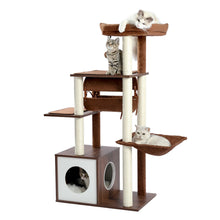 Modern Cat Tree for Indoor Cats Wooden Cat Tower with Sisal Covered Scratching Posts Cozy Condo Hammock Swing Tunnel Cat Toys