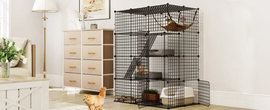 4-Tier Indoor Cat Enclosure with Hammock - Large Metal Wire Playpen Kennel for 1-3 Cats