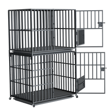 Oversized Stackable Dog Crate Heavy Duty Double Layer Dog Kennel Cage for Medium Large Dogs with Removable Tray Lockable Wheels