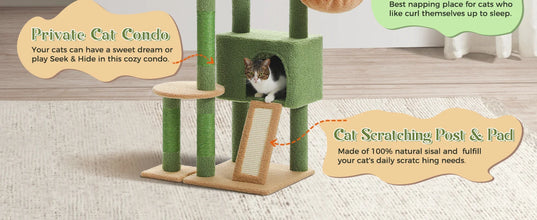 H135CM Cat Tree for Indoor with Sisal Scratching Posts Multi-Level Cat Tower with Spacious Condo Hammock Scraper for Kitten Toys