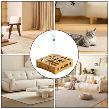 Cat Puzzle Toy Cat Toys Puzzle Wood Box with Feather and Balls Indoor Sports Entertainment Hunting Cat Toys for Indoor Cats