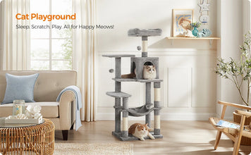 Feandrea Cat Tree, 56.3-Inch Cat Tower for Indoor Cats, Multi-Level Cat Condo with 4 Scratching Posts, 2 Perches, Hammock, Cave