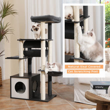 Modern Cat Tree for Indoor Cats Wooden Cat Tower with Sisal Covered Scratching Posts Cozy Condo Hammock Swing Tunnel Cat Toys