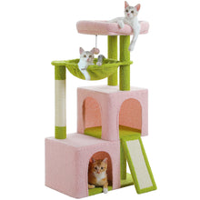 Multi-Level Cat Tree with 2 Cozy Condos, Hammock, Cat Scratching Pad, Large Cat Tower, Cat Scratching Post for Indoor, Cat House
