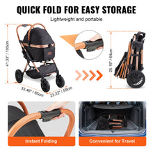VEVOR 66 lbs Pet Stroller Foldable Dog Puppy Stroller with Brakes Storage Basket Detachable Carrier for Small to Medium Dogs
