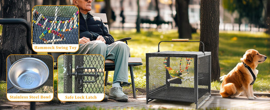 Heavy Duty Wrought Iron Bird Cage Travel Carrier Cage with Handle Wooden Perch for Parrots Canaries Budgies Lovebirds Cockatiels