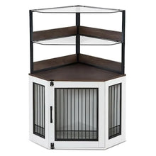 Wooden Corner Dog Crate Furniture Glass Shelves Kennel Pet Indoor CN17 White Brown Display Cabinet Safe Anti-Tip Straps Locks