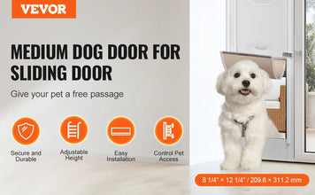 VEVOR Dog Door Sliding Glass Door Adjustable Height Doggy Door Sliding Doors Aluminum Frame Tempered Glass Pet Door