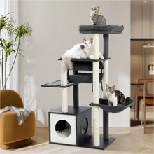 Modern Cat Tree for Indoor Cats Wooden Cat Tower with Sisal Covered Scratching Posts Cozy Condo Hammock Swing Tunnel Cat Toys